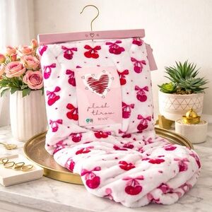 Throw Blanket Bows Cherries Cozycore Plush Whimsical Kawaii Fairycore Dreamcore
